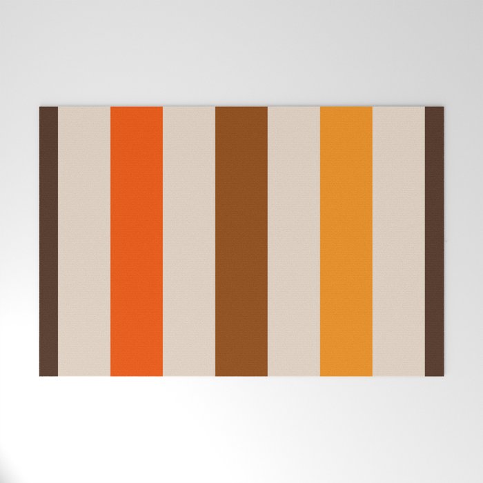 Retro 70s Vertical Stripes Brown Orange Beige Welcome Mat Gallery Image 1