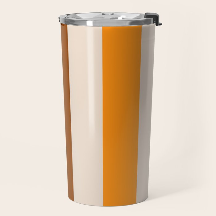 Retro 70s Vertical Stripes Brown Orange Beige Travel Mug Gallery Image 2