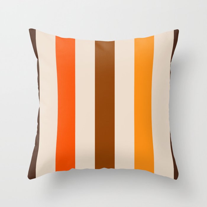 Retro 70s Vertical Stripes Brown Orange Beige Throw Pillow Gallery Image 6