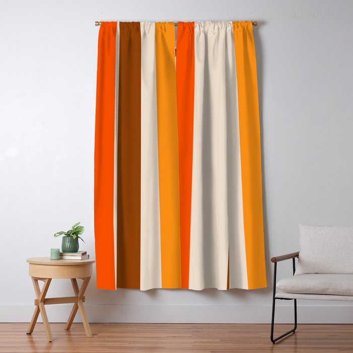 Retro 70s Vertical Stripes Brown Orange Beige Window Curtain Gallery Image 5