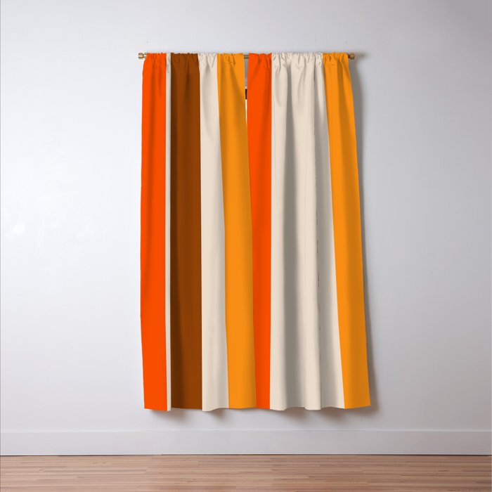 Retro 70s Vertical Stripes Brown Orange Beige Window Curtain Gallery Image 3