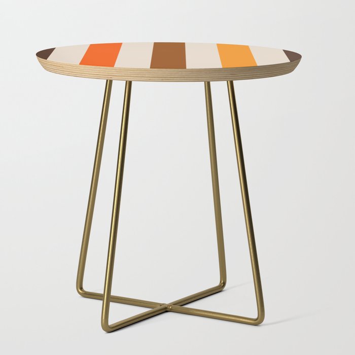 Retro 70s Vertical Stripes Brown Orange Beige Side Table Gallery Image 1