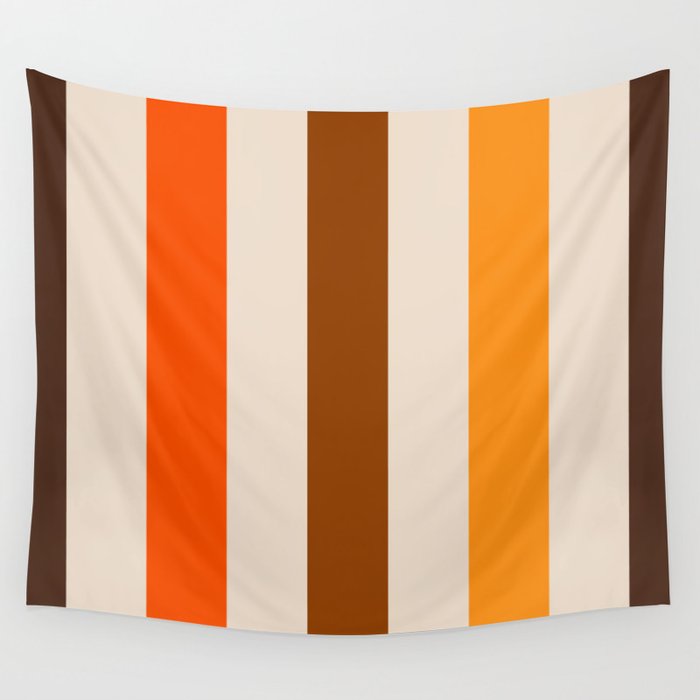 Retro 70s Vertical Stripes Brown Orange Beige Wall Tapestry Gallery Image 1