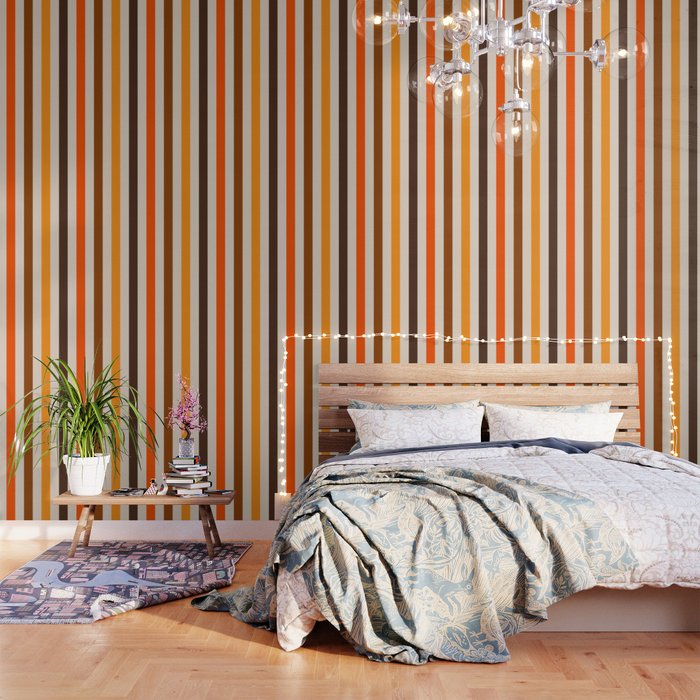 Retro 70s Vertical Stripes Brown Orange Beige Wallpaper Gallery Image 3