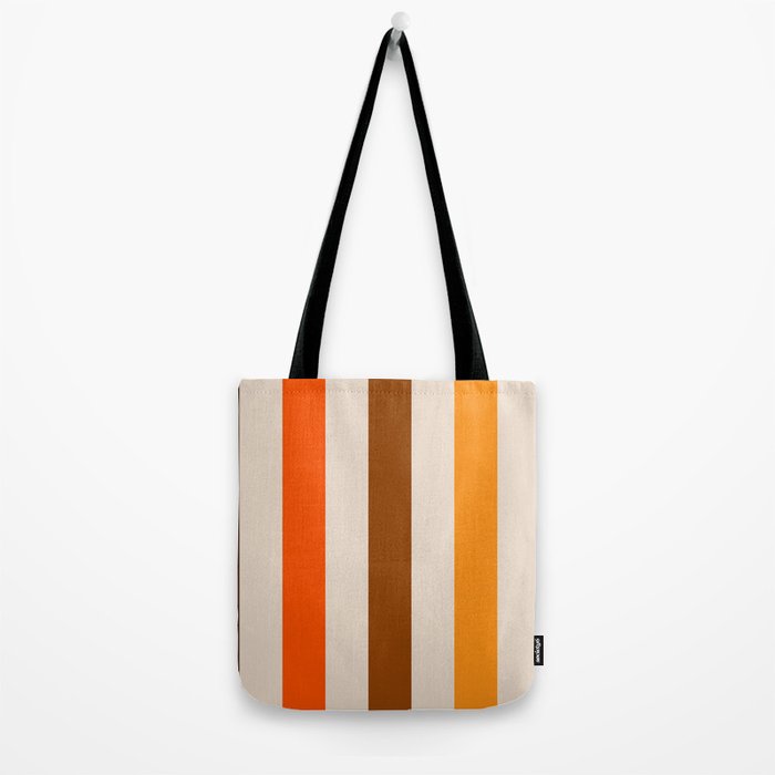 Retro 70s Vertical Stripes Brown Orange Beige Tote Bag Gallery Image 2