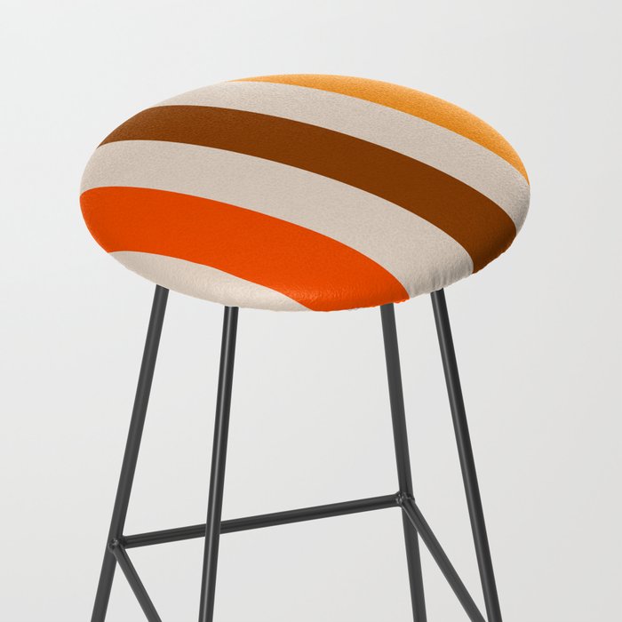 Retro 70s Vertical Stripes Brown Orange Beige Stool Gallery Image 2