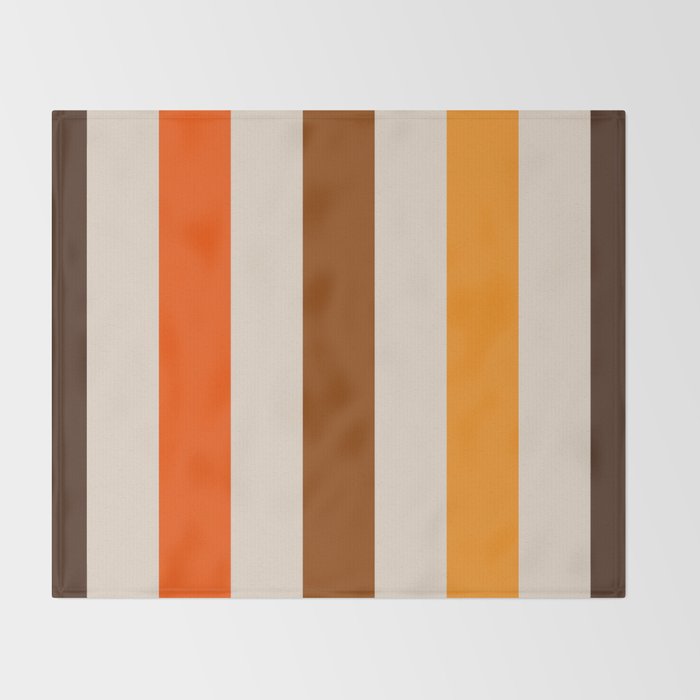 Retro 70s Vertical Stripes Brown Orange Beige Throw Blanket Gallery Image 2