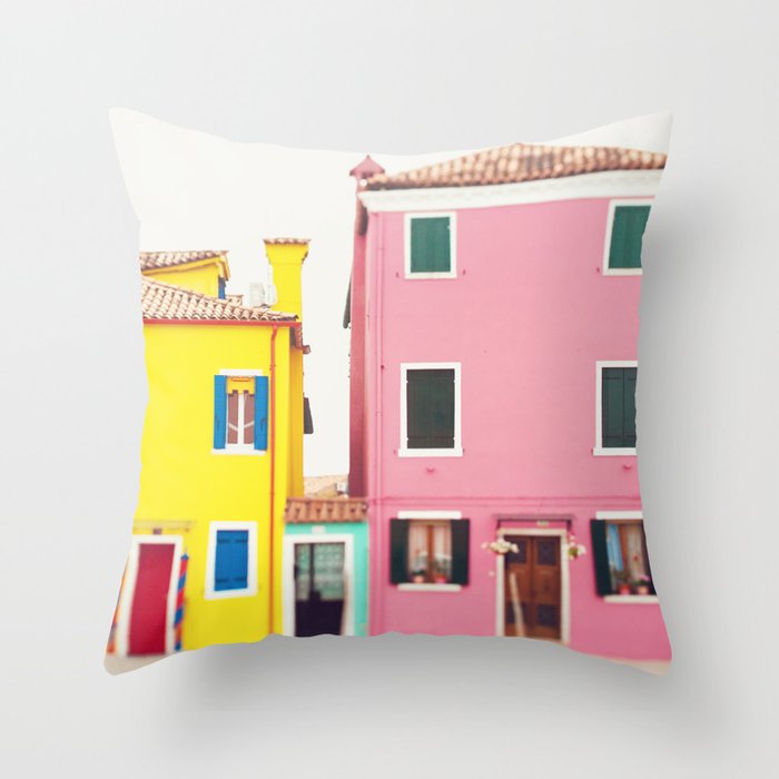 Get Happy - Burano Italy Travel Photography Throw Pillow Gallery Image 1