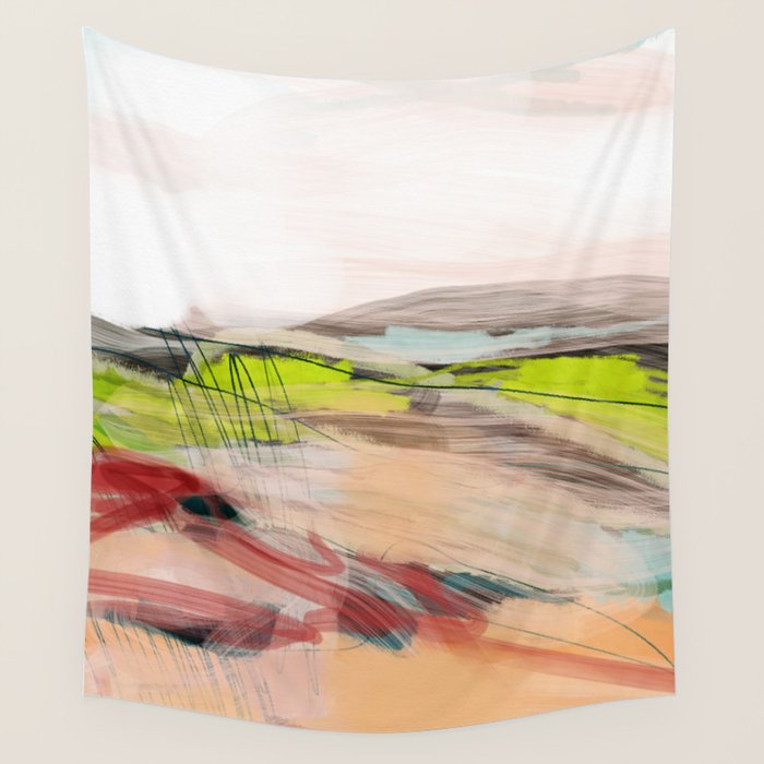 landscape in pastel abstract Wall Tapestry Gallery Image 4