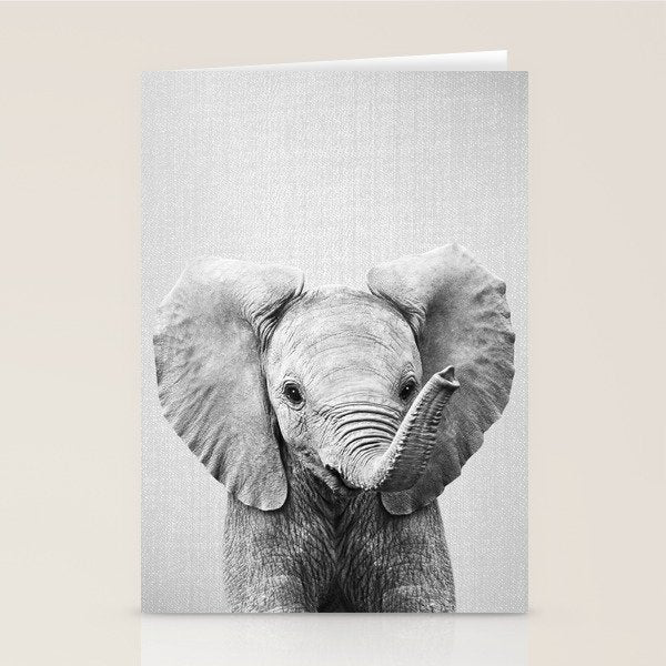 Baby Elephant - Black & White Stationery Card Gallery Image 1