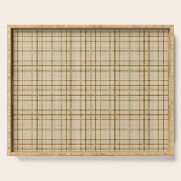 Traditional Plaid Pattern Rustic Country Style Beige Brown Serving Tray Gallery Image 1