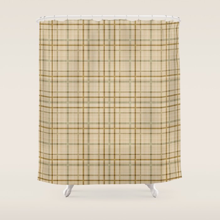 Traditional Plaid Pattern Rustic Country Style Beige Brown Shower Curtain Gallery Image 1