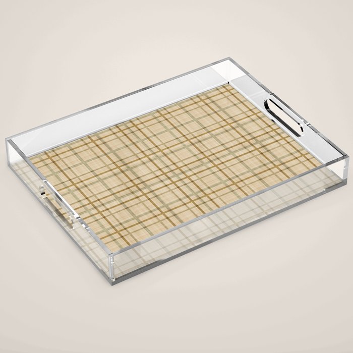 Traditional Plaid Pattern Rustic Country Style Beige Brown Acrylic Tray Gallery Image 1