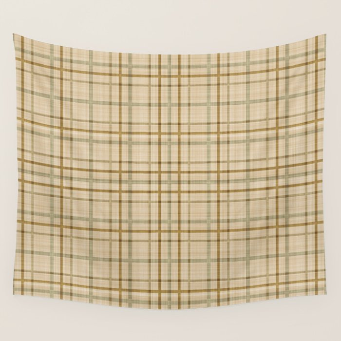 Traditional Plaid Pattern Rustic Country Style Beige Brown Wall Tapestry Gallery Image 1