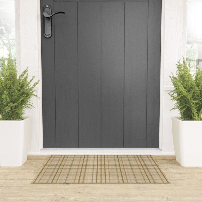 Traditional Plaid Pattern Rustic Country Style Beige Brown Welcome Mat Gallery Image 3