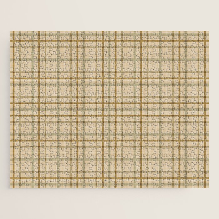 Traditional Plaid Pattern Rustic Country Style Beige Brown Jigsaw Puzzle Gallery Image 1