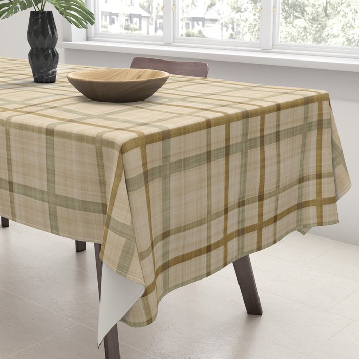 Traditional Plaid Pattern Rustic Country Style Beige Brown Tablecloth Gallery Image 3