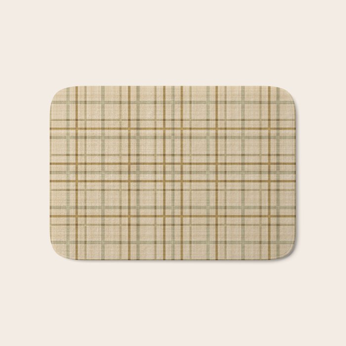 Traditional Plaid Pattern Rustic Country Style Beige Brown Bath Mat Gallery Image 1