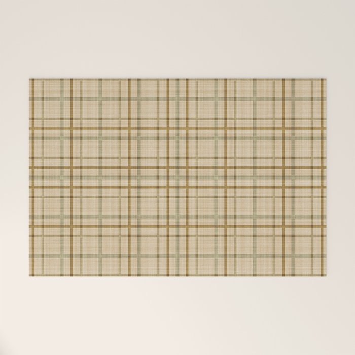 Traditional Plaid Pattern Rustic Country Style Beige Brown Welcome Mat Gallery Image 1