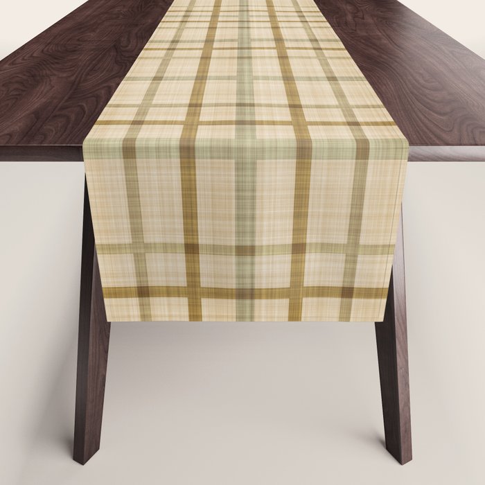 Traditional Plaid Pattern Rustic Country Style Beige Brown Table Runner Gallery Image 1