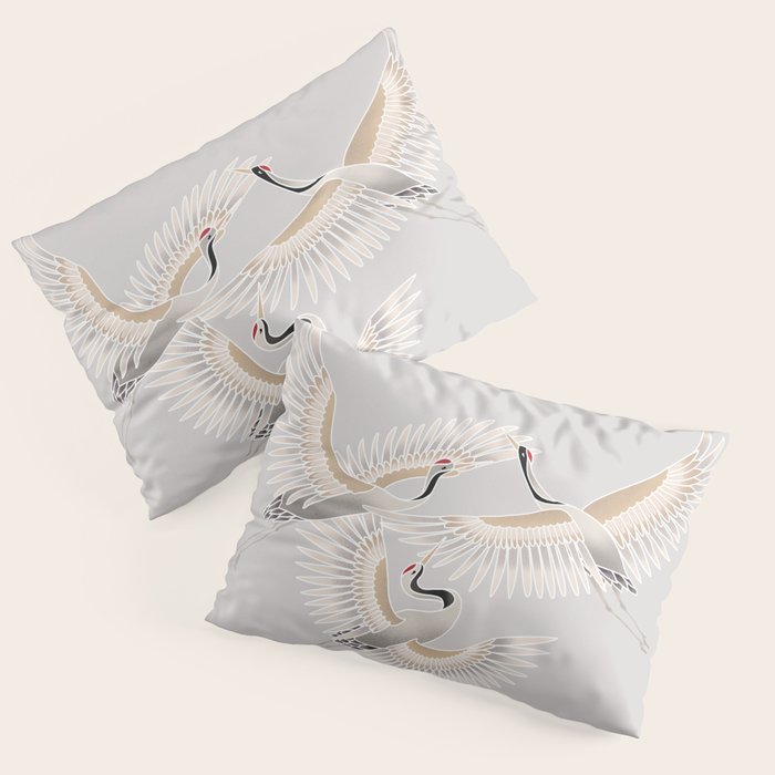 traditional Japanese cranes bright illustration Pillow Sham Gallery Image 1