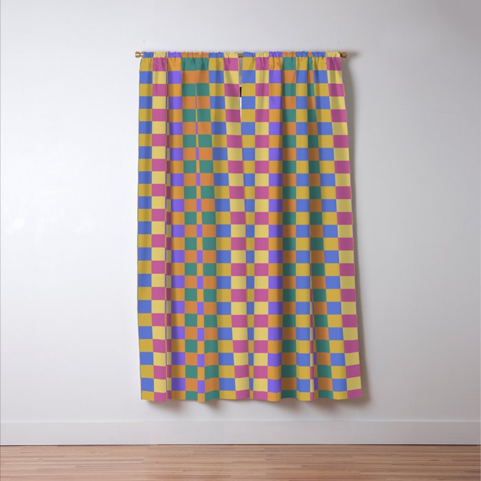 Checkered Multicolor Pattern XXII Colorful Bright Window Curtain Gallery Image 3