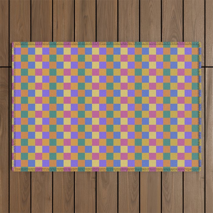 Checkered Multicolor Pattern XXII Colorful Bright Outdoor Rug Gallery Image 1