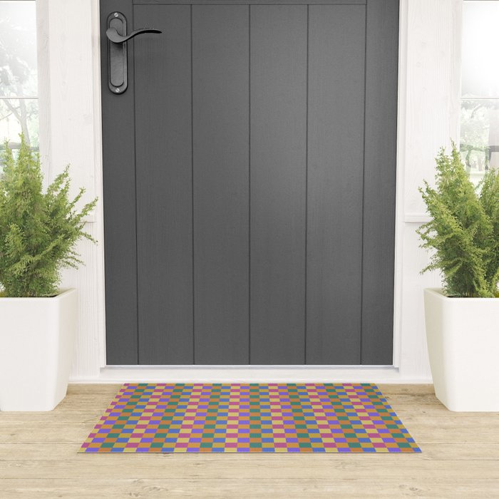 Checkered Multicolor Pattern XXII Colorful Bright Welcome Mat Gallery Image 3