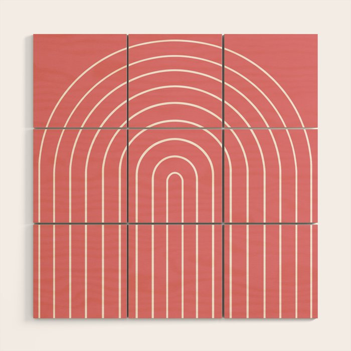 Minimal Arch XXIX Coral Pink Modern Geometric Lines Wood Wall Art Gallery Image 1