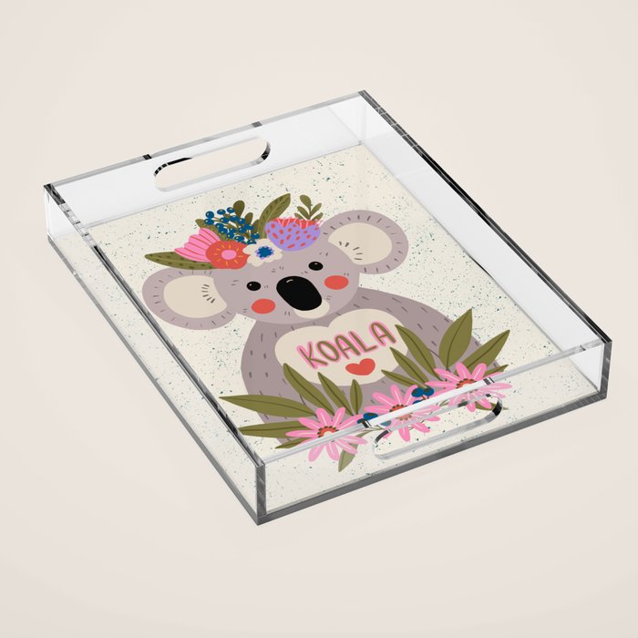 Koala with flowers  Acrylic Tray Gallery Image 1