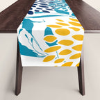 Floral Blooms and Leaves, Navy, Teal Blue, Yellow Table Runner Gallery Image 1