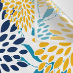 Floral Blooms and Leaves, Navy, Teal Blue, Yellow Wall Tapestry Gallery Image 3