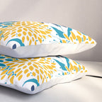 Floral Blooms and Leaves, Navy, Teal Blue, Yellow Pillow Sham Gallery Image 3