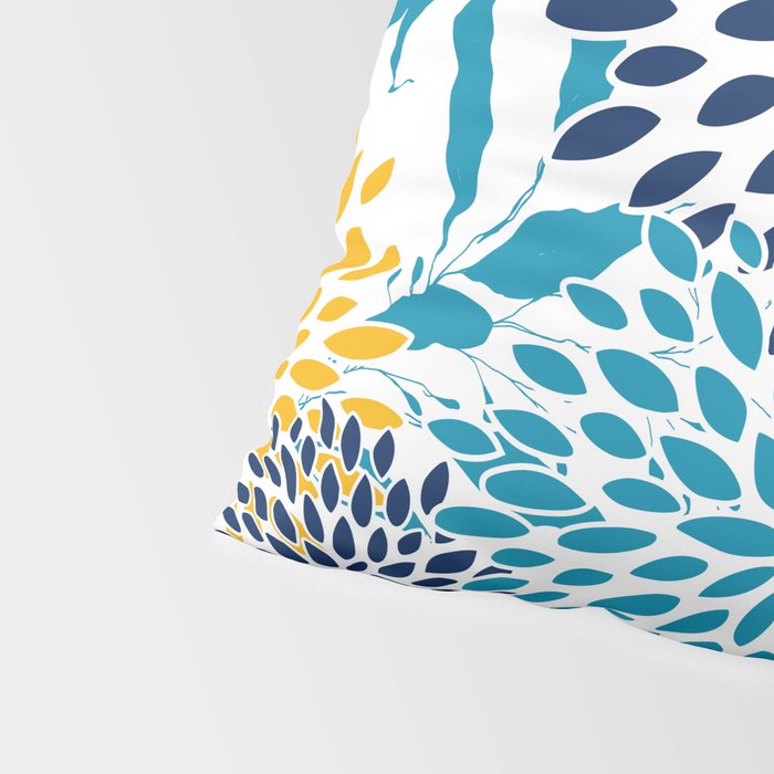 Floral Blooms and Leaves, Navy, Teal Blue, Yellow Pillow Sham Gallery Image 4