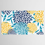 Floral Blooms and Leaves, Navy, Teal Blue, Yellow Tablecloth Gallery Image 2
