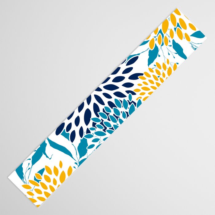 Floral Blooms and Leaves, Navy, Teal Blue, Yellow Table Runner Gallery Image 3