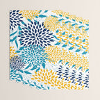 Floral Blooms and Leaves, Navy, Teal Blue, Yellow Wrapping Paper Gallery Image 3