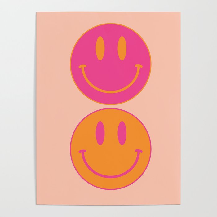 Retro Groovy Smiley Face Poster - Pink and Orange 90s Vibes Poster Gallery Image 1
