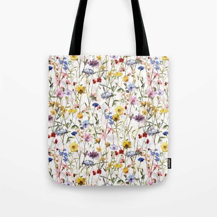 Scandinavian Colorful Midsummer Dried Wildflowers Watercolor Meadow  14 Tote Bag Gallery Image 1