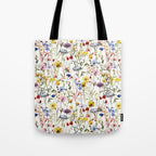 Scandinavian Colorful Midsummer Dried Wildflowers Watercolor Meadow  14 Tote Bag Gallery Image 1