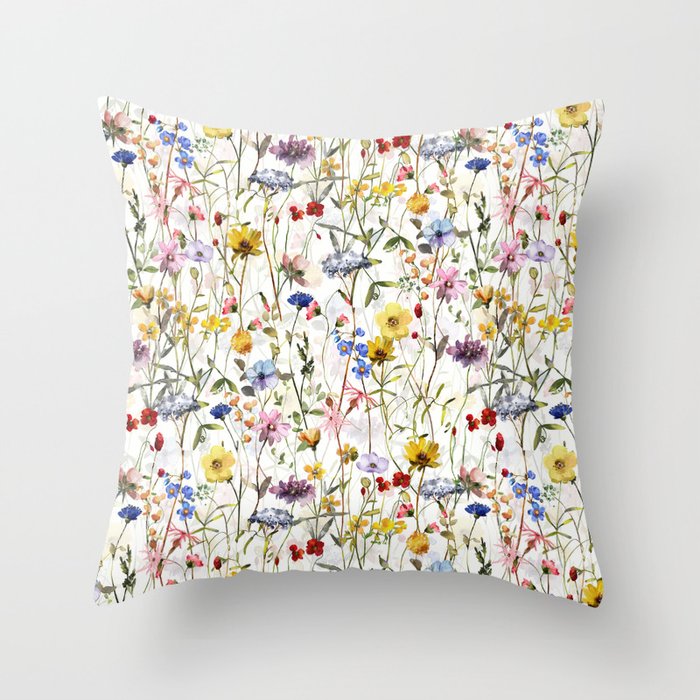 Scandinavian Colorful Midsummer Dried Wildflowers Watercolor Meadow  14 Throw Pillow Gallery Image 6