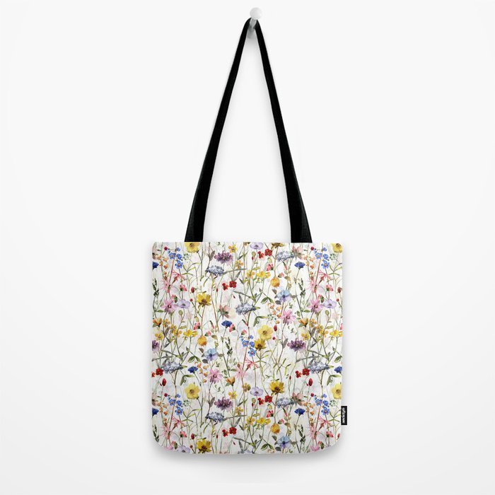 Scandinavian Colorful Midsummer Dried Wildflowers Watercolor Meadow  14 Tote Bag Gallery Image 2