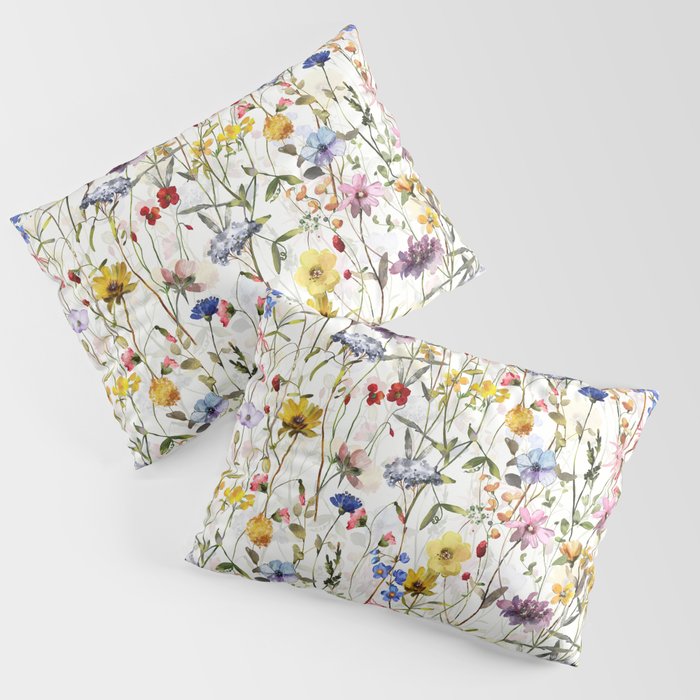 Scandinavian Colorful Midsummer Dried Wildflowers Watercolor Meadow  14 Pillow Sham Gallery Image 3