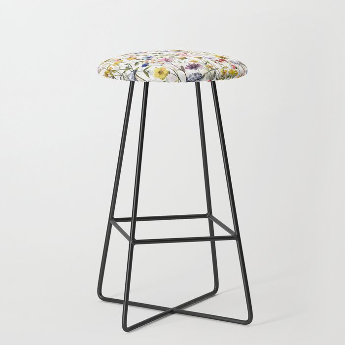 Scandinavian Colorful Midsummer Dried Wildflowers Watercolor Meadow  14 Stool Gallery Image 1