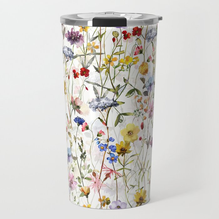 Scandinavian Colorful Midsummer Dried Wildflowers Watercolor Meadow  14 Travel Mug Gallery Image 1