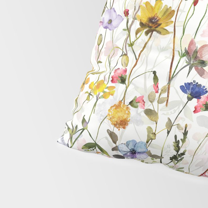 Scandinavian Colorful Midsummer Dried Wildflowers Watercolor Meadow  14 Pillow Sham Gallery Image 4