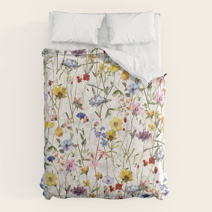 Scandinavian Colorful Midsummer Dried Wildflowers Watercolor Meadow  14 Duvet Cover Gallery Image 6