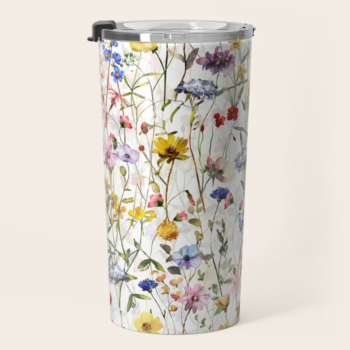 Scandinavian Colorful Midsummer Dried Wildflowers Watercolor Meadow  14 Travel Mug Gallery Image 3