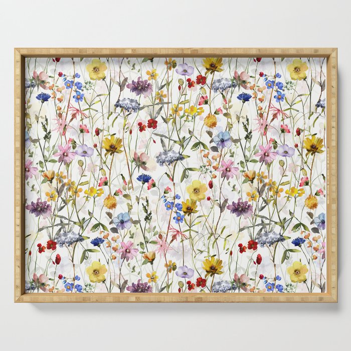 Scandinavian Colorful Midsummer Dried Wildflowers Watercolor Meadow  14 Serving Tray Gallery Image 1