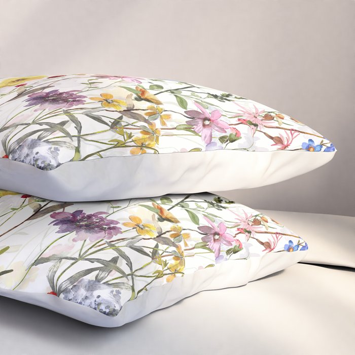Scandinavian Colorful Midsummer Dried Wildflowers Watercolor Meadow  14 Pillow Sham Gallery Image 3
